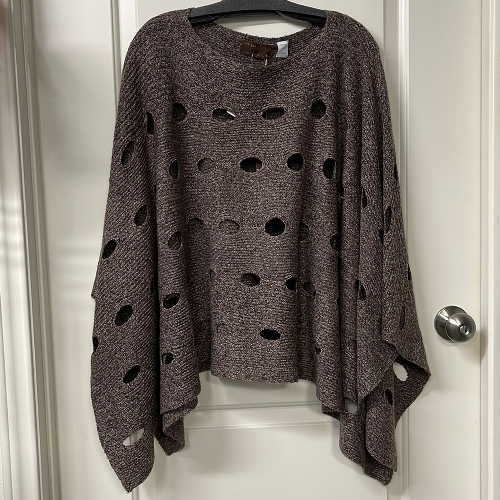 Distressed Open-Knit Round Neck Sweater - Brown